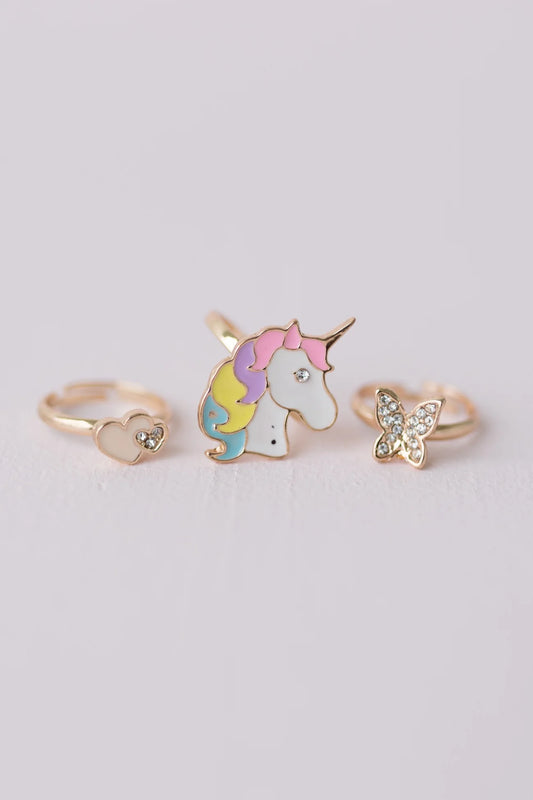 Butterfly and Unicorn 3pc Ring Set