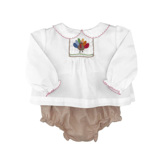 Turkey Smocked Diaper Set with Picot Trim