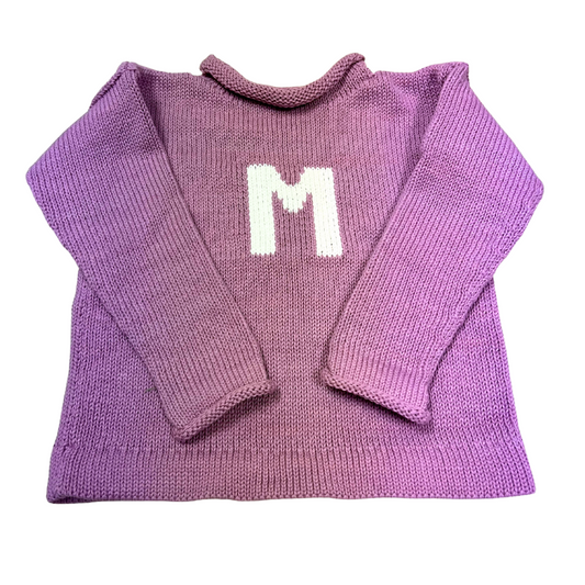 Roll Neck Letter Sweater- Lavender/White