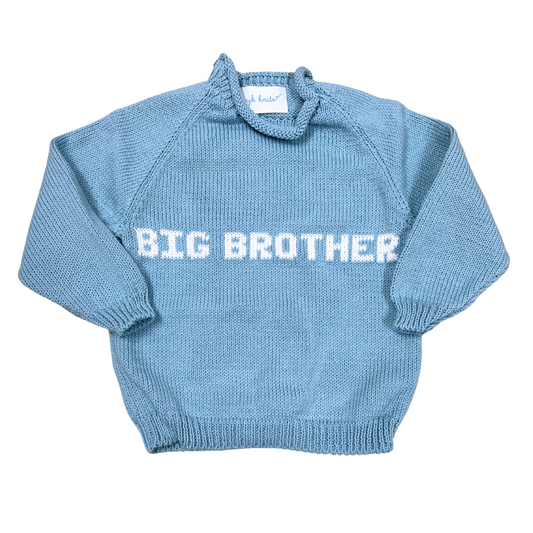 Roll Neck Name Sweater- Light Blue/White