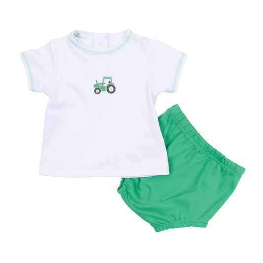Lil' Green Tractor Embroidered Diaper Cover Set