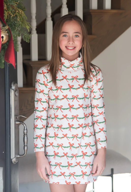 Teagan Turtleneck Dress, Christmas Garland