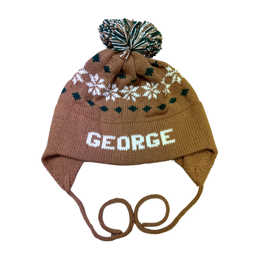 Nordic Earflap Hat- Camel/Hunter Green/White