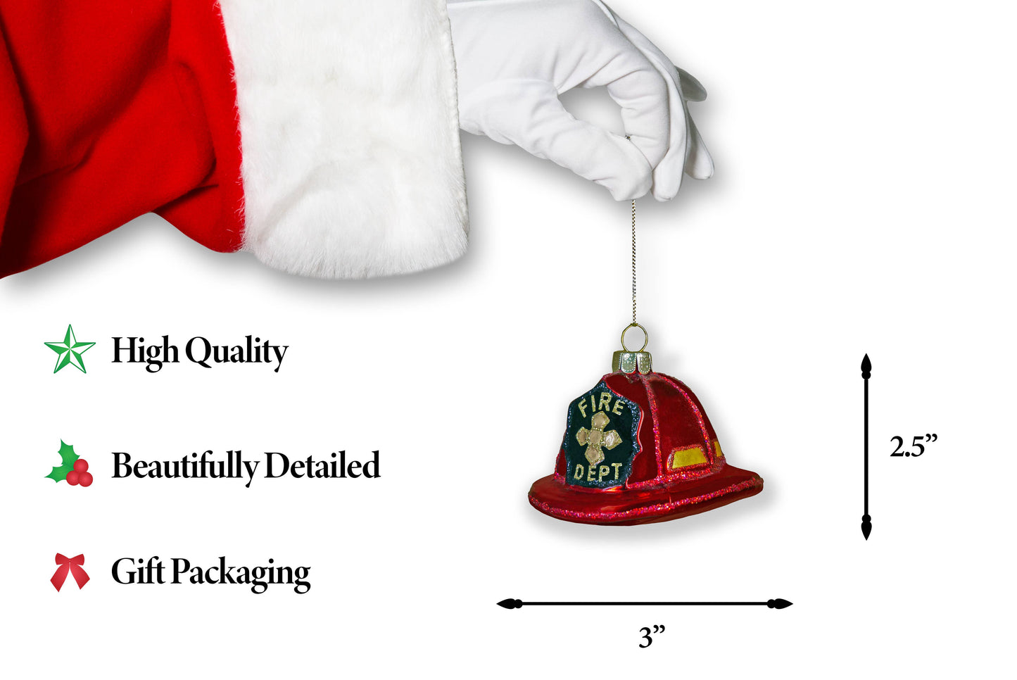 North Star Christmas | Firemans Hat Glass Ornament
