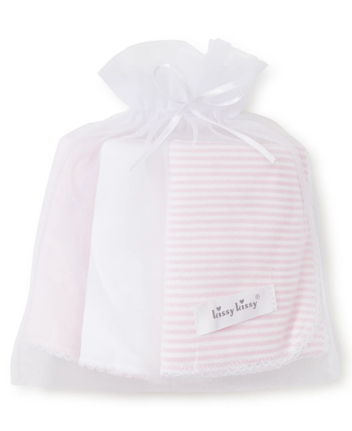 Pink Stripe 3 Pack Burp Set w/ Tulle Bag