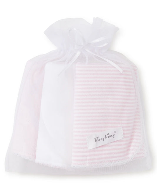 Pink Stripe 3 Pack Burp Set w/ Tulle Bag