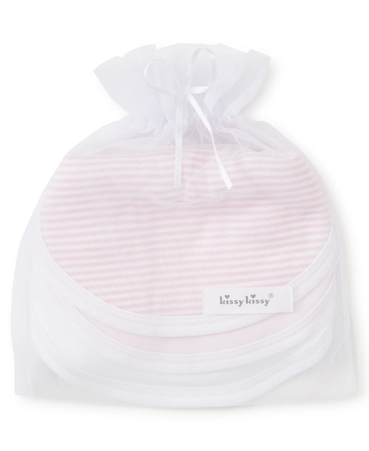Pink Stripe 3 Pack Bib Set w/ Tulle Bag