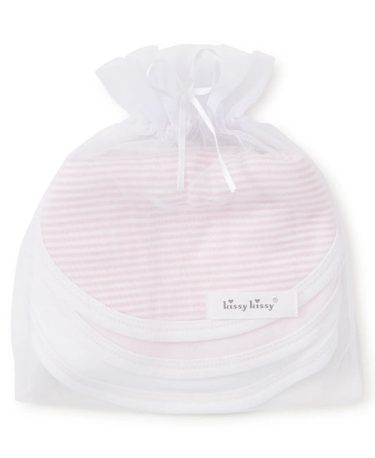 Pink Stripe 3 Pack Bib Set w/ Tulle Bag