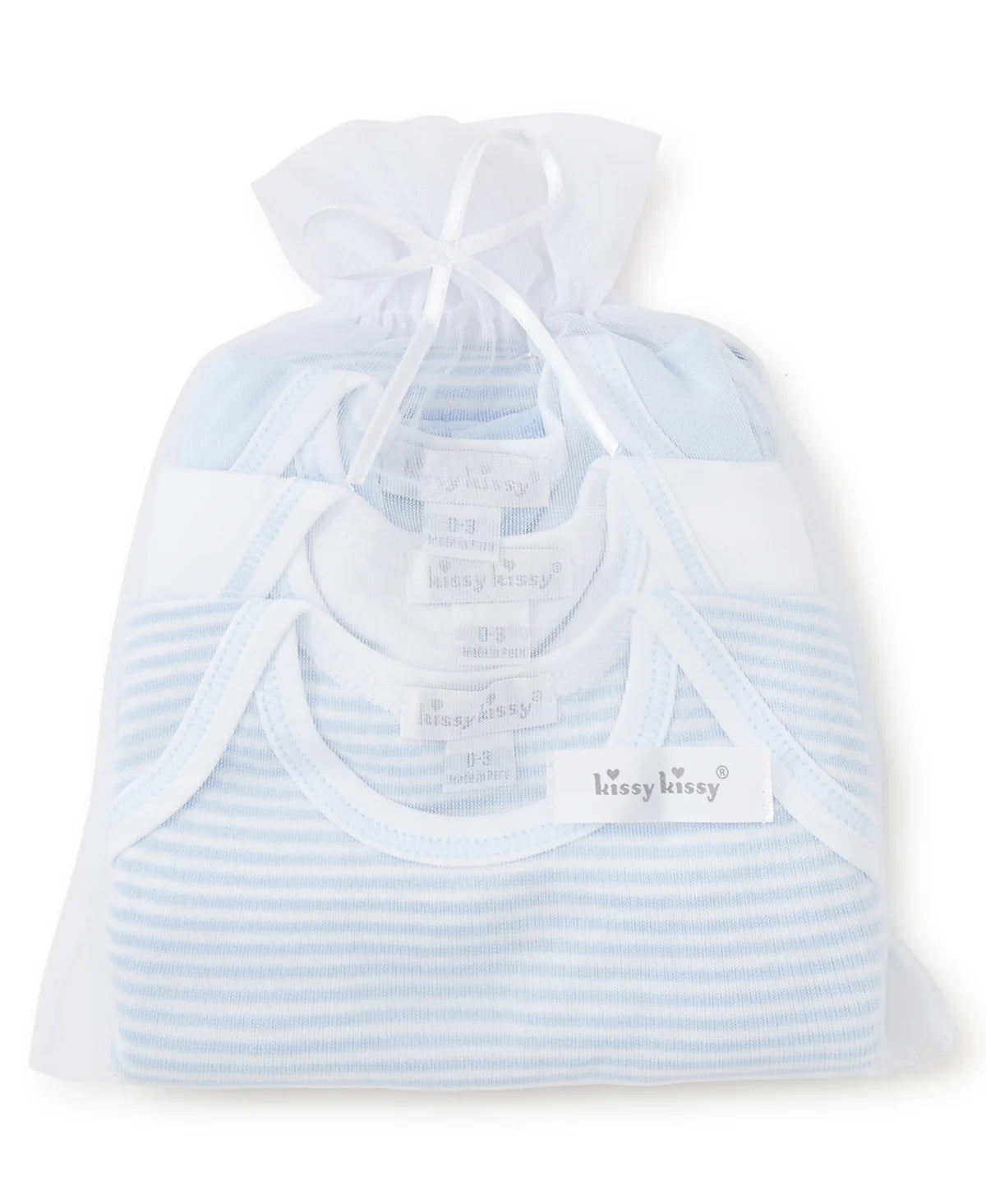 Light Blue Stripe 3 Pack S/S Bodysuit Set w/ Tulle Bag