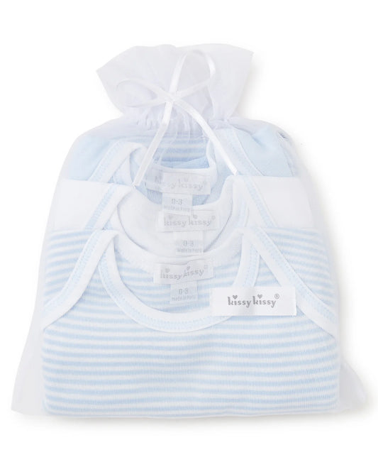 Light Blue Stripe 3 Pack S/S Bodysuit Set w/ Tulle Bag