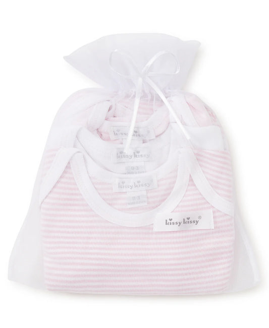 Pink Stripe 3 Pack S/S Bodysuit Set w/ Tulle Bag