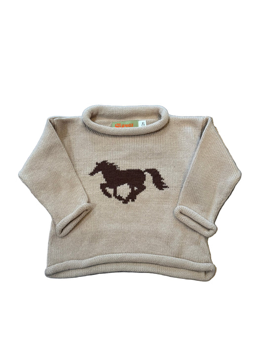 Roll Neck Horse Sweater - Sand