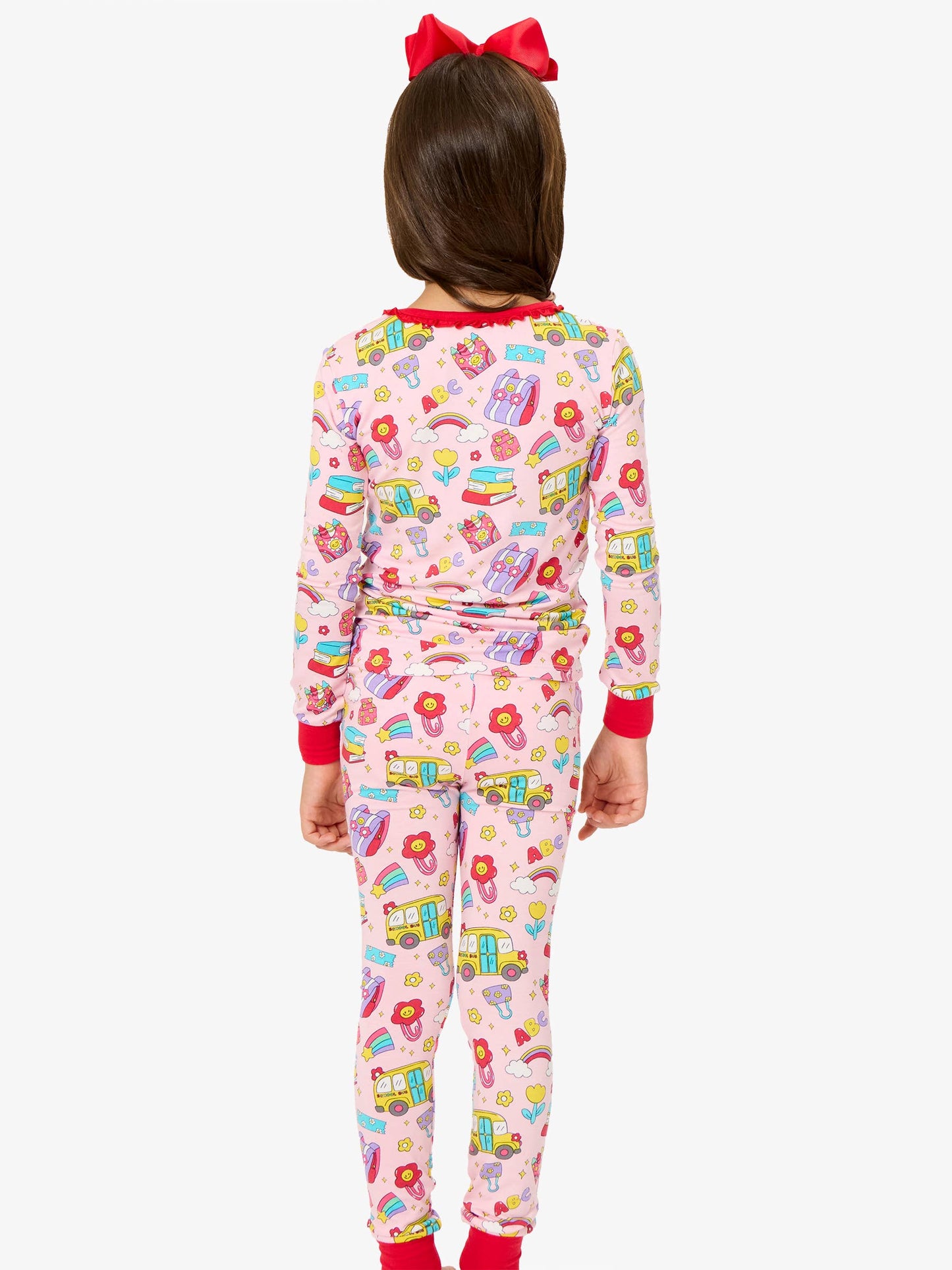 SoftSnooze™ Girls Bamboo Viscose Classroom Cutie Ruffle Long Sleeve Pajama Set