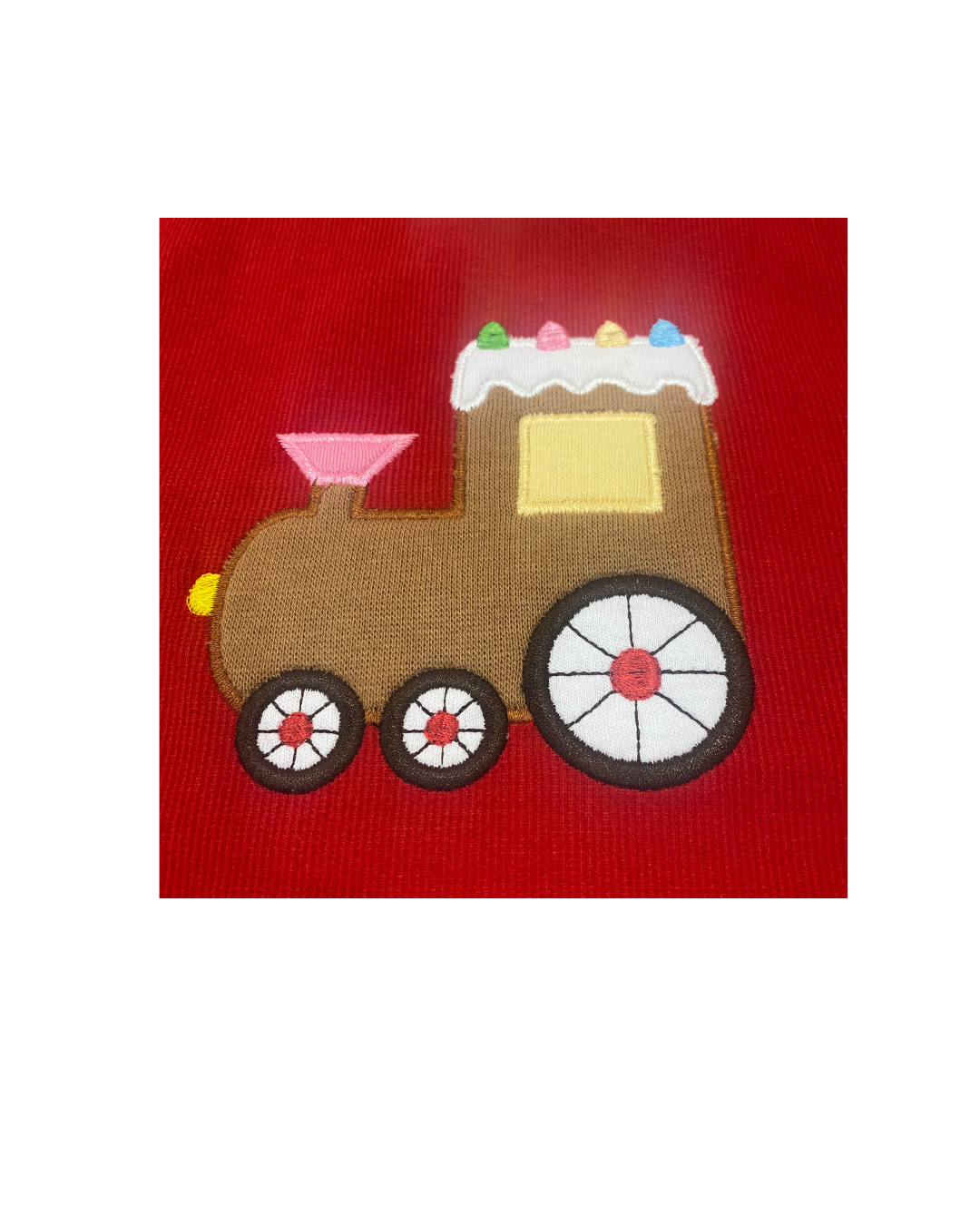 Red Corduroy Jumper- Gingerbread Train