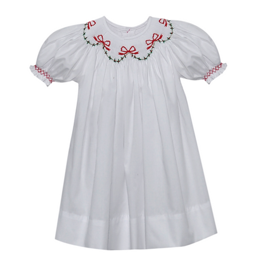 White Cate Bishop Dress - Christmas Ribbons
