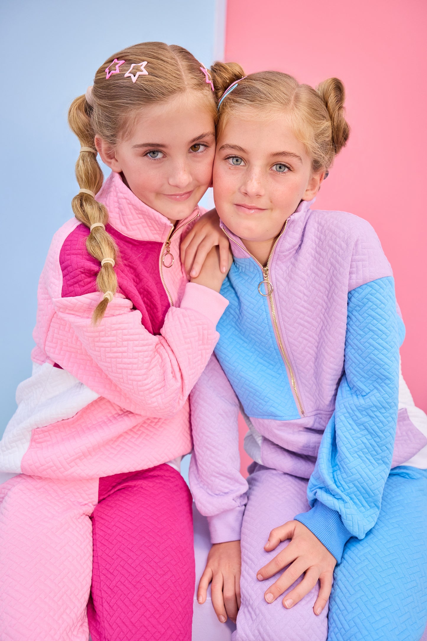 Color Block Pullover -Pink and Cranberry Quilted Trellis
