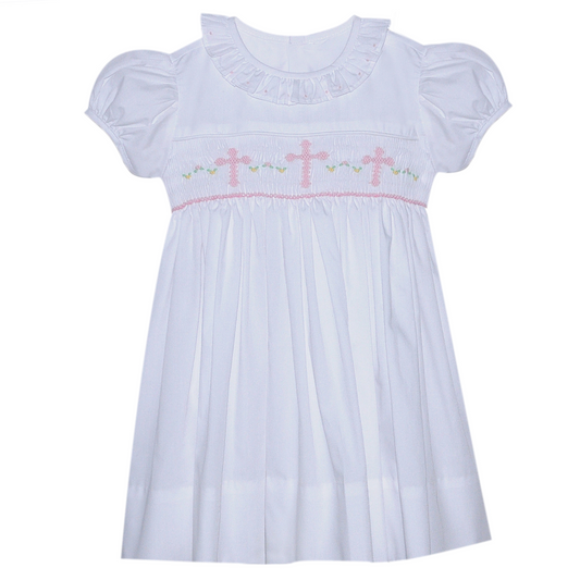 White Juliette Dress - Smocked Cross