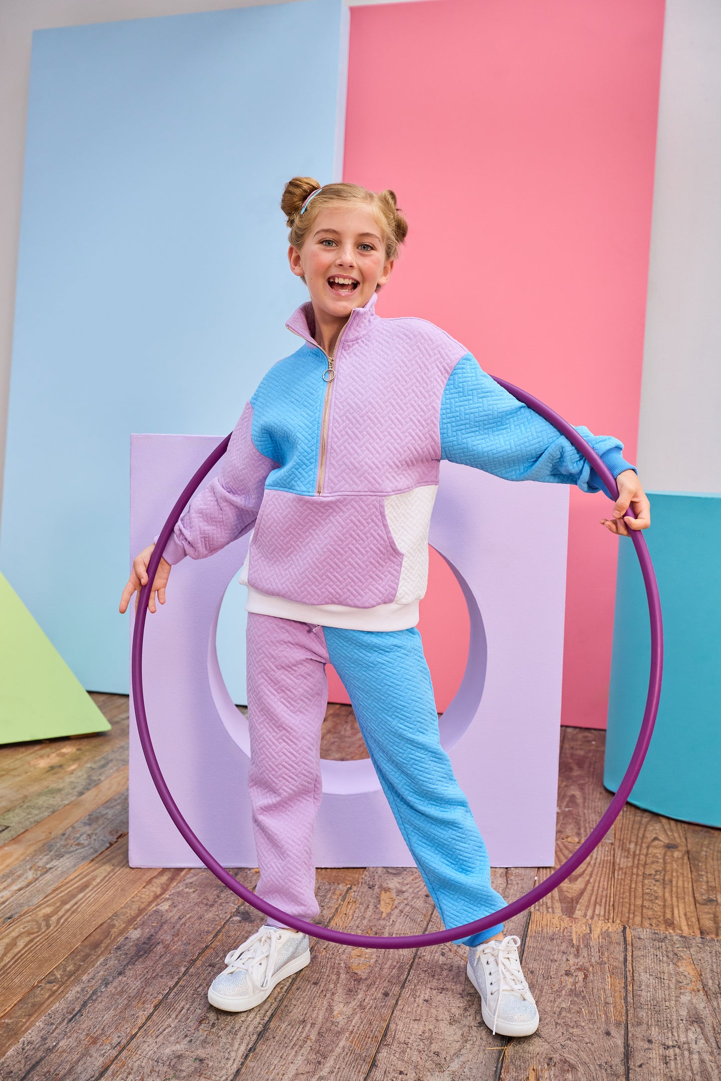 Color Block Pullover - Lavender & Blue Quilted Trellis