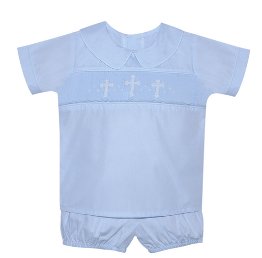 Blue Madison Short Set - Smocked Cross