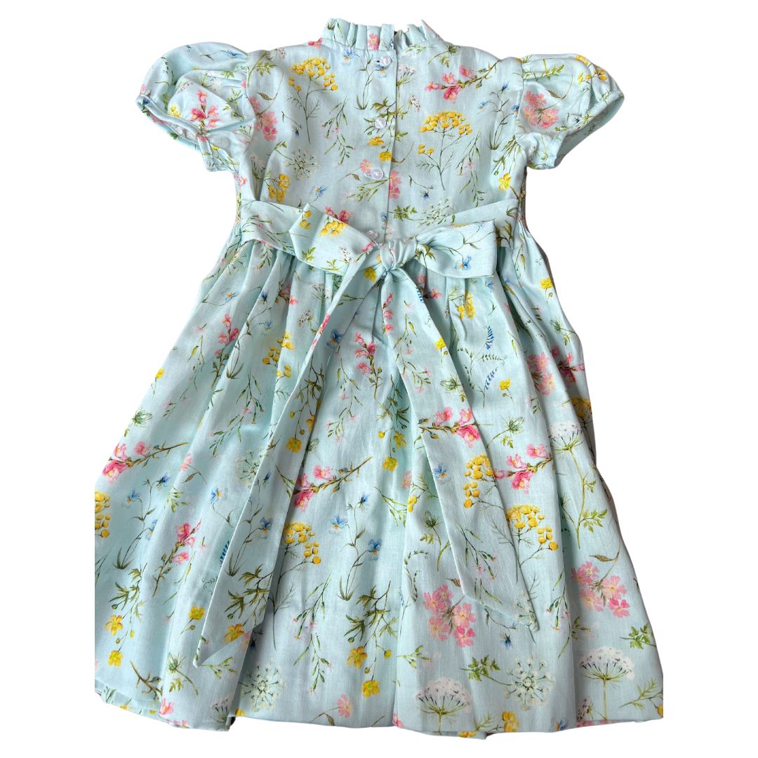 Floral Embroidered Smocked Dress with Ruffle Collar