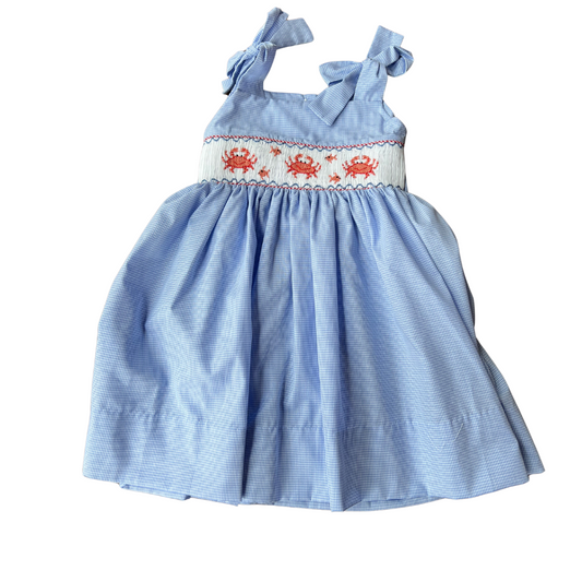 Jackie Smocked Crab Dress with Tie Straps