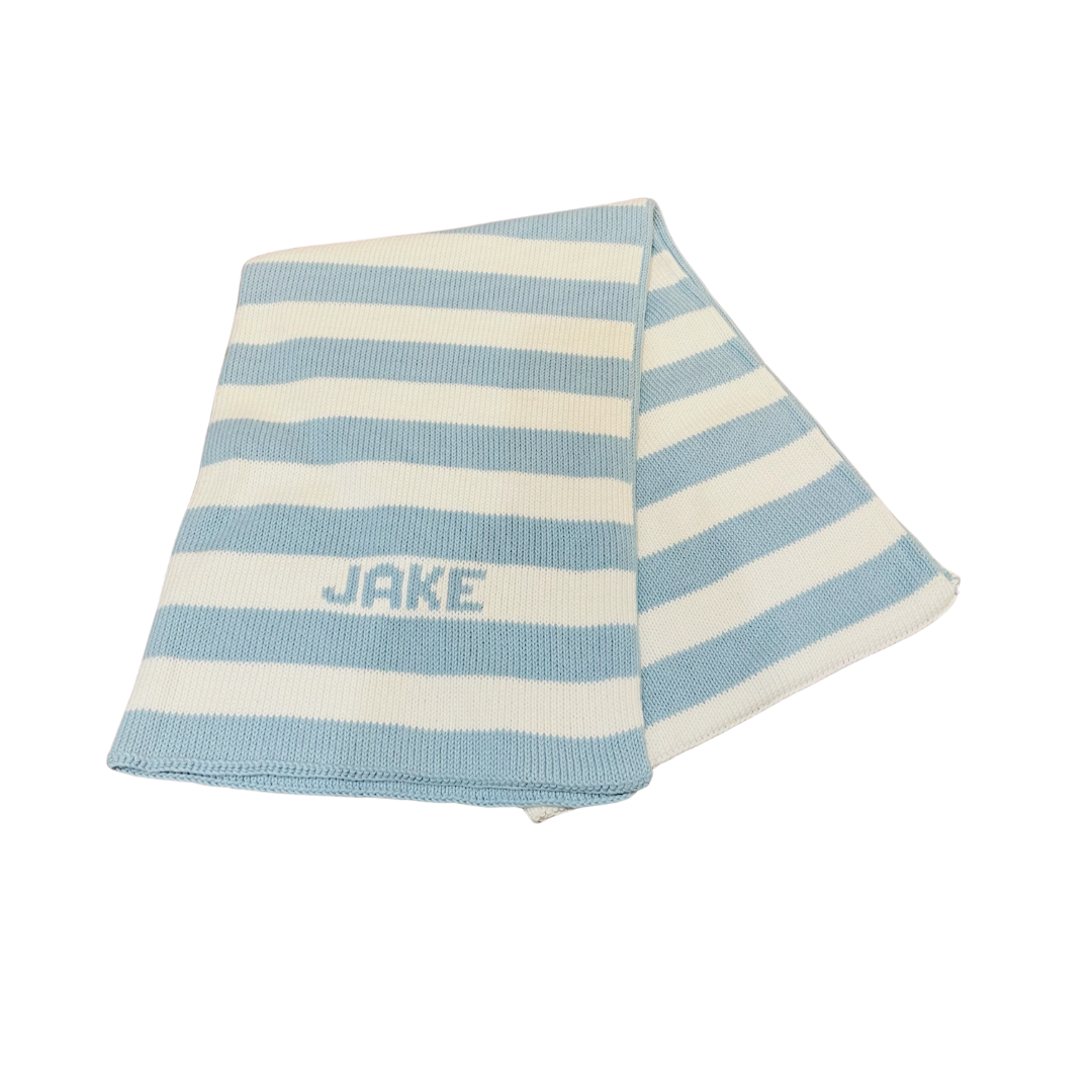 Stripe Stroller Blanket - Light Blue/White