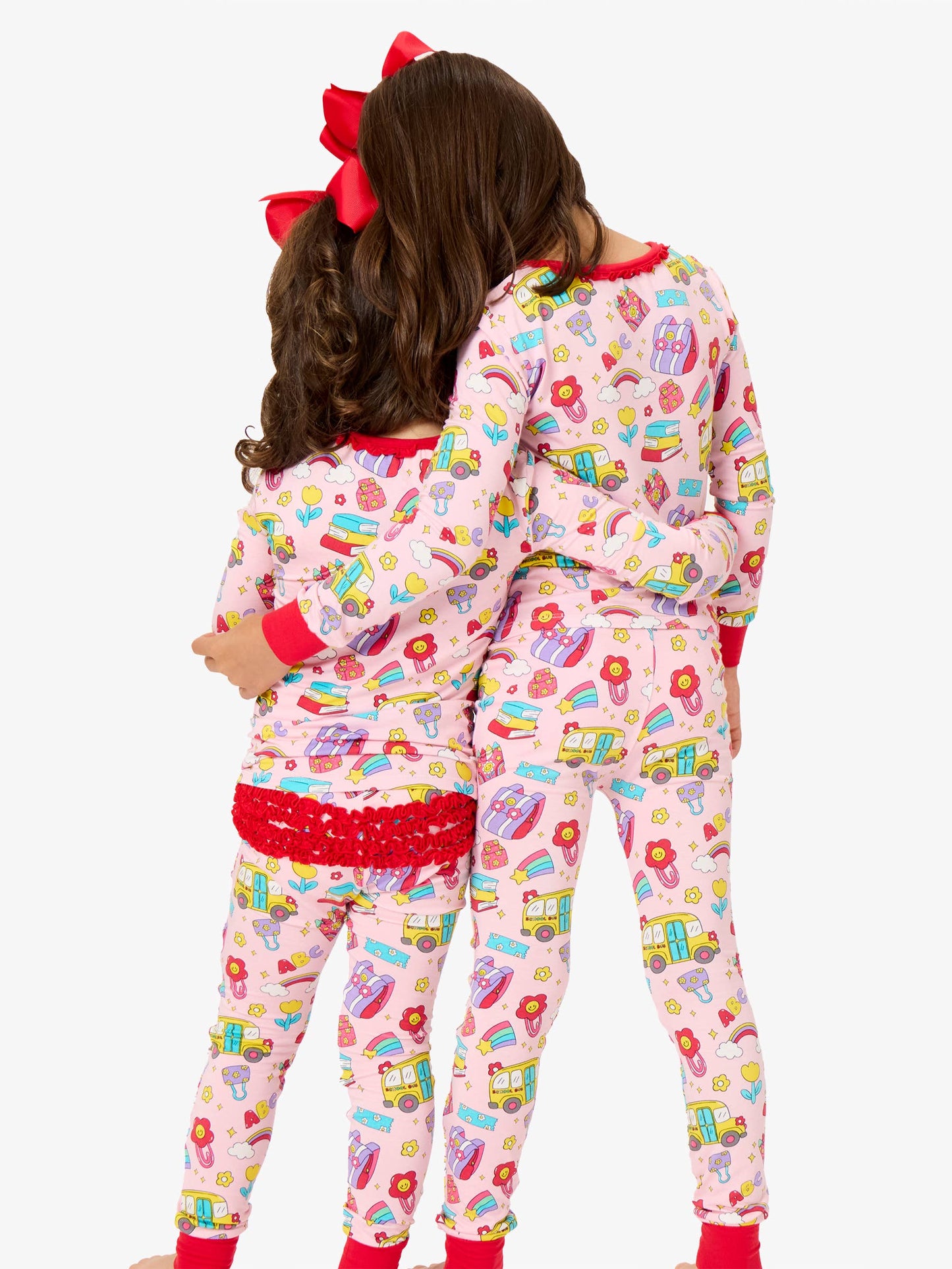 SoftSnooze™ Girls Bamboo Viscose Classroom Cutie Ruffle Long Sleeve Pajama Set