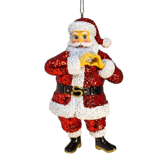 Santa with Red Glitter Ornament