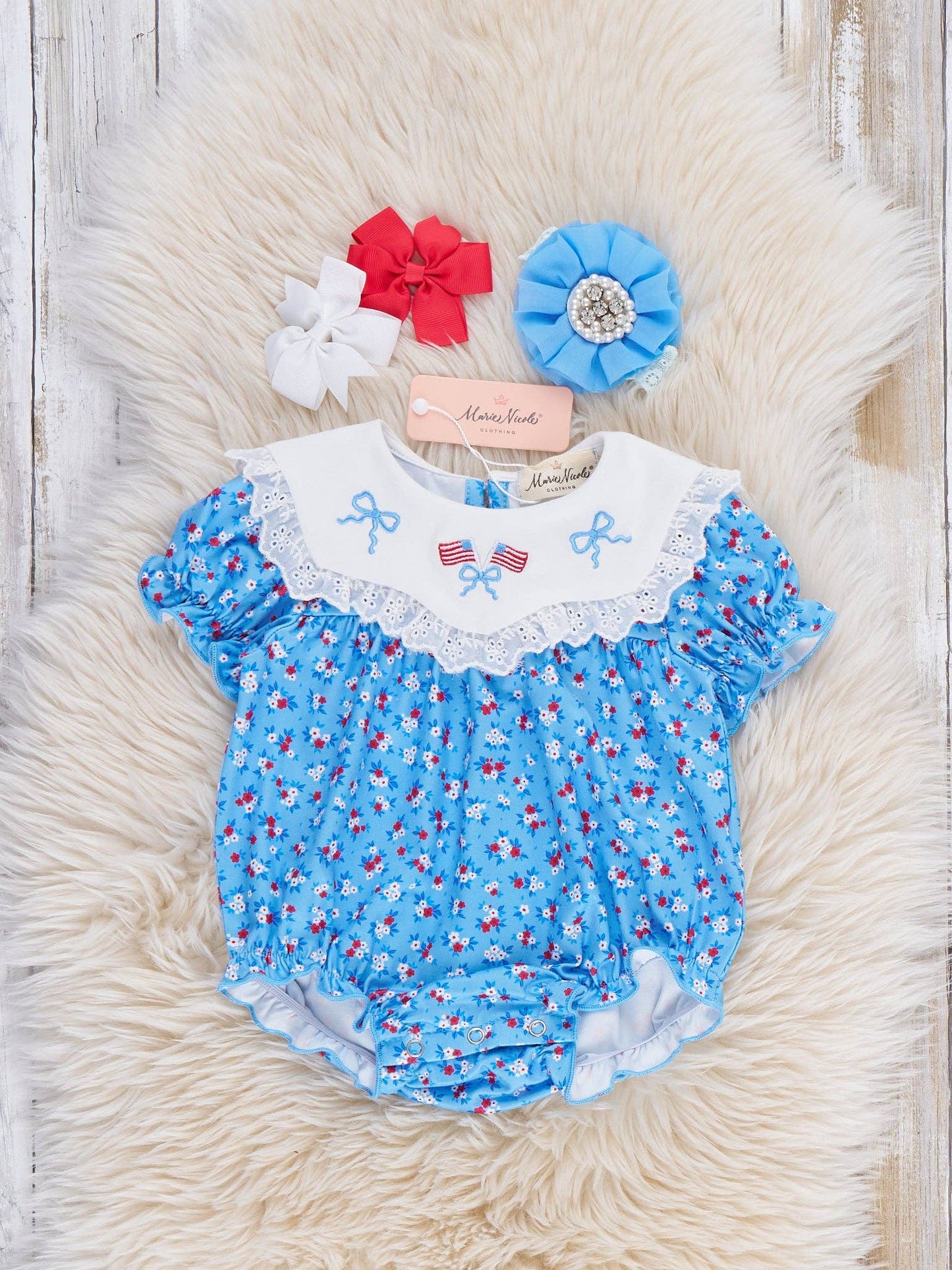 American Dreamer Embroidered Lace Ruffle Romper
