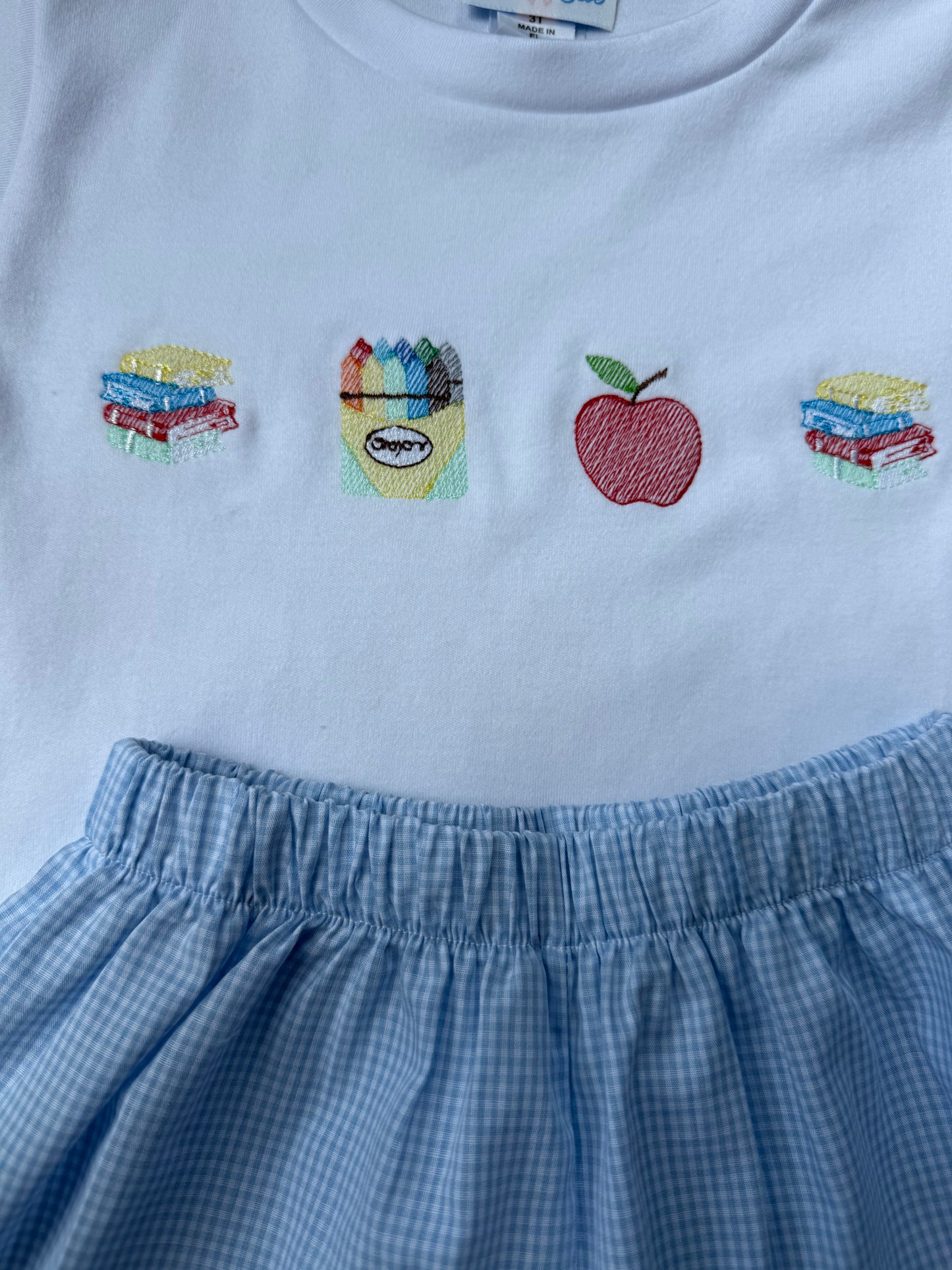Embroidered School Blue Short Set
