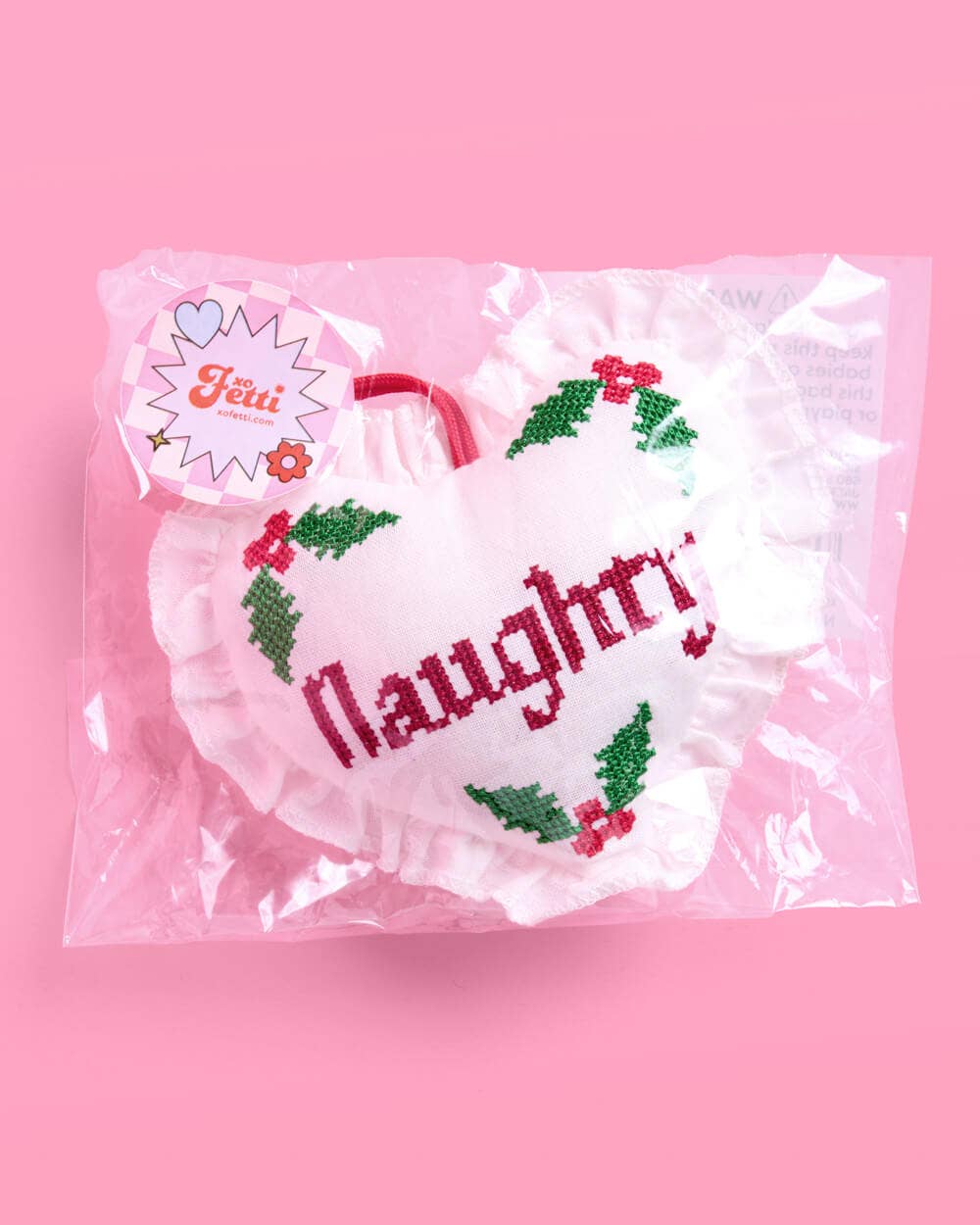 Naughty or Nice Christmas Ornament  Cross stitch 7x5" heart