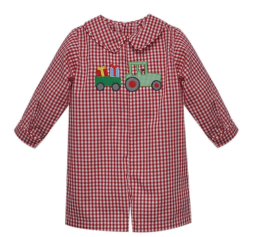 Red Williams Boy Romper - Tractor with Gift Box