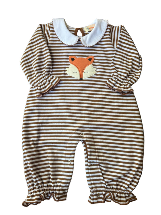 Brown and White Stripe Girl Romper - Fox