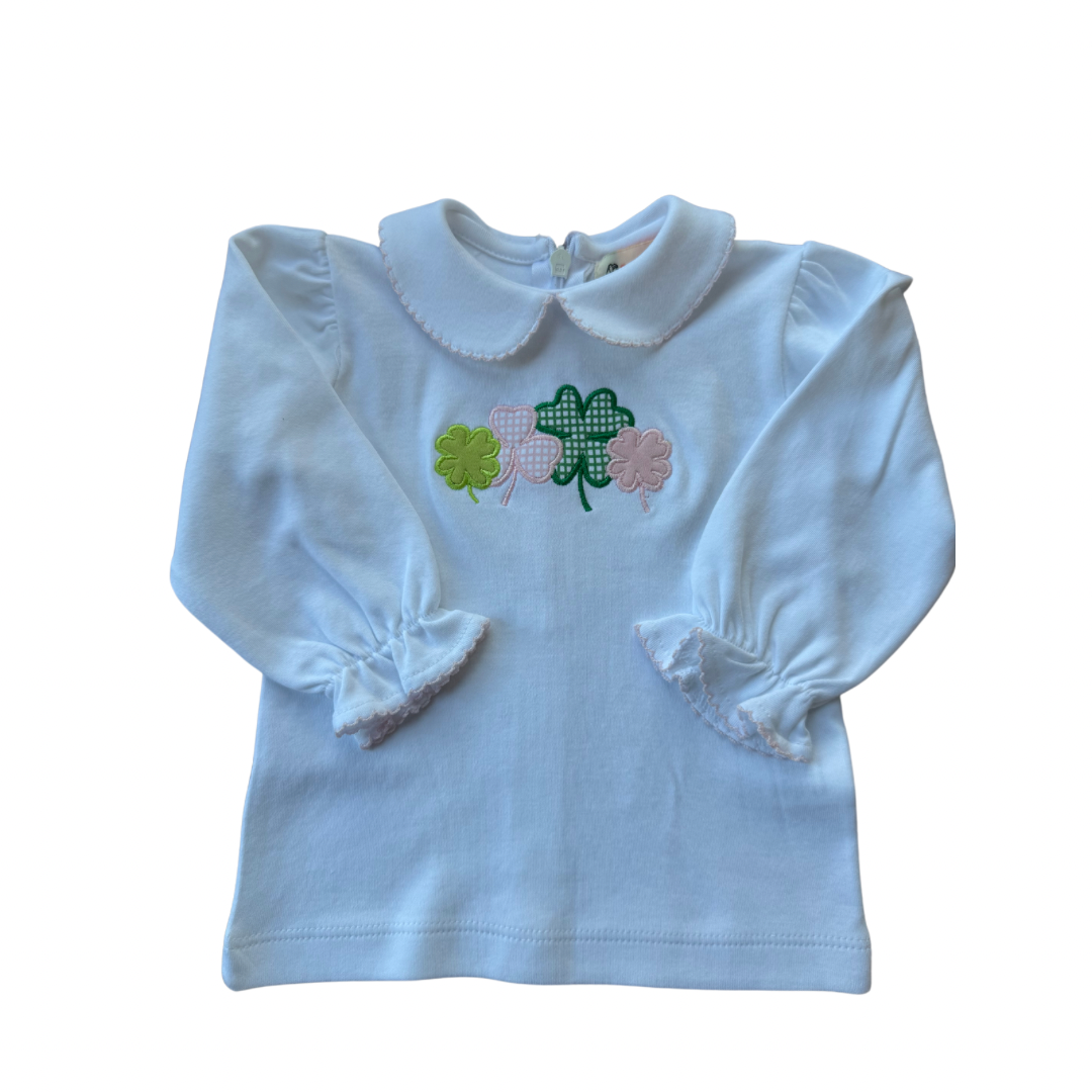 White LS Shamrock Shirt with Pink Trim