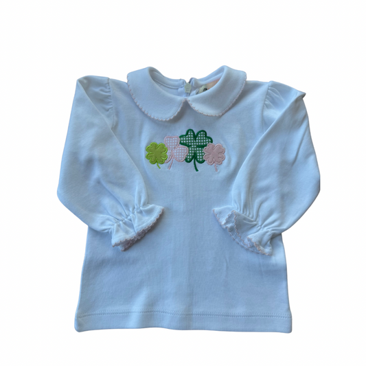 White LS Shamrock Shirt with Pink Trim