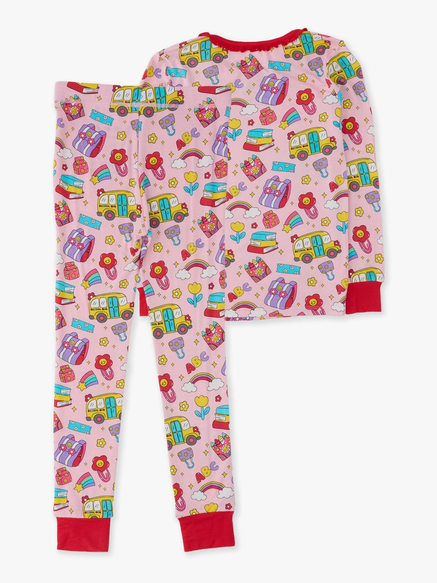 SoftSnooze™ Girls Bamboo Viscose Classroom Cutie Ruffle Long Sleeve Pajama Set