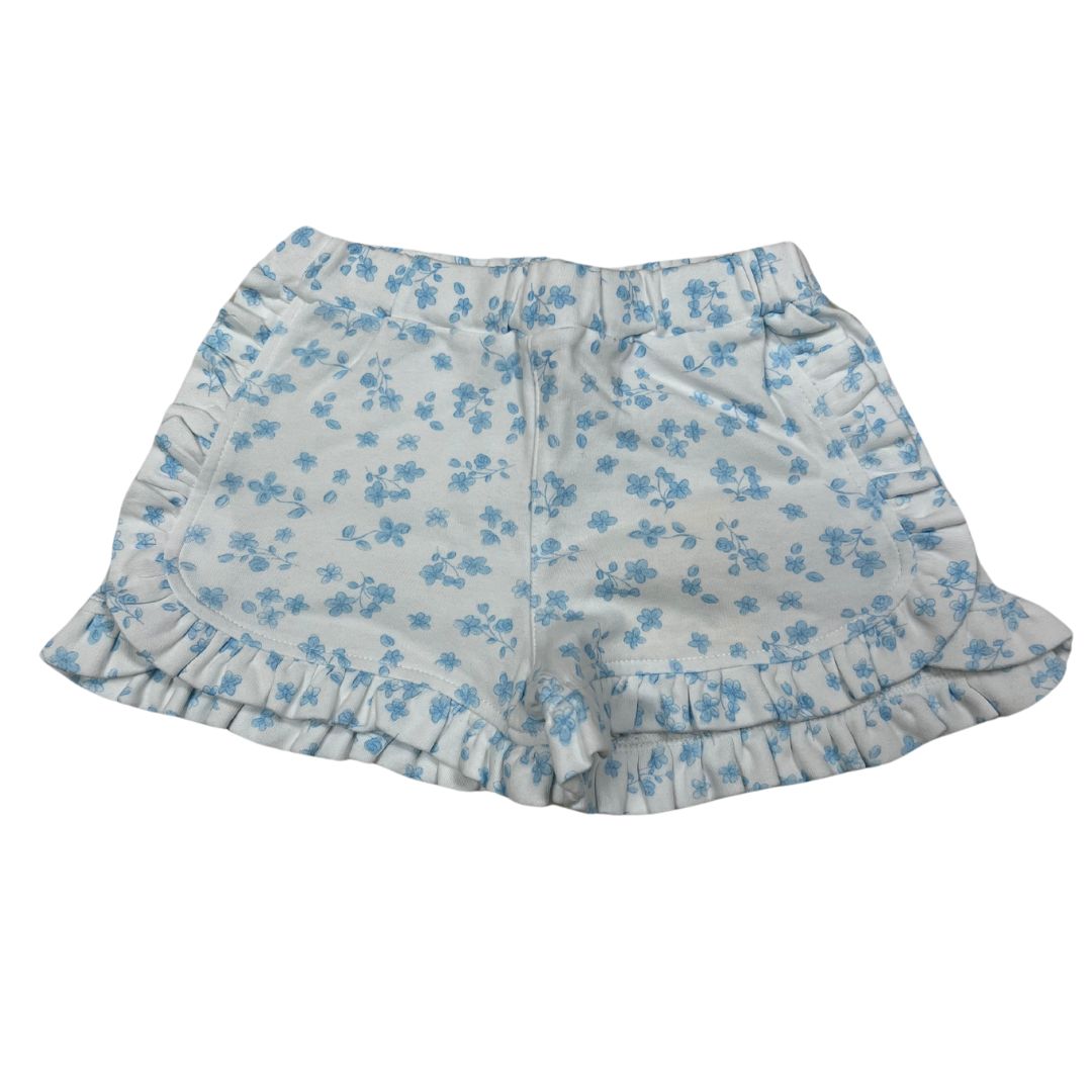 Ruffle Trim Shorts- White/Sky Blue Floral