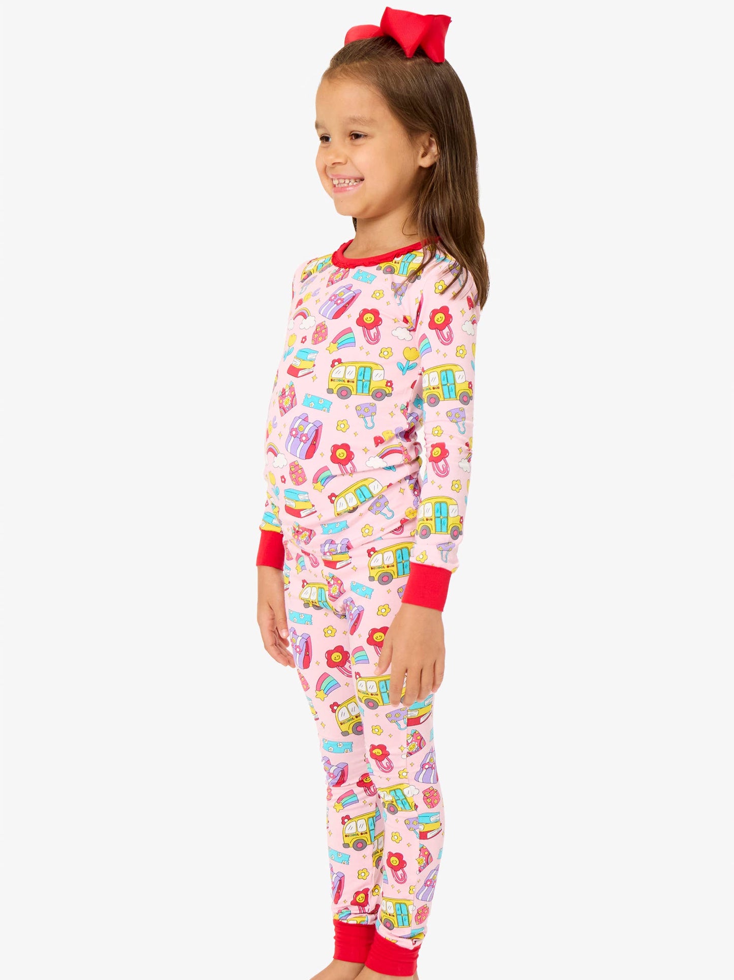 SoftSnooze™ Girls Bamboo Viscose Classroom Cutie Ruffle Long Sleeve Pajama Set
