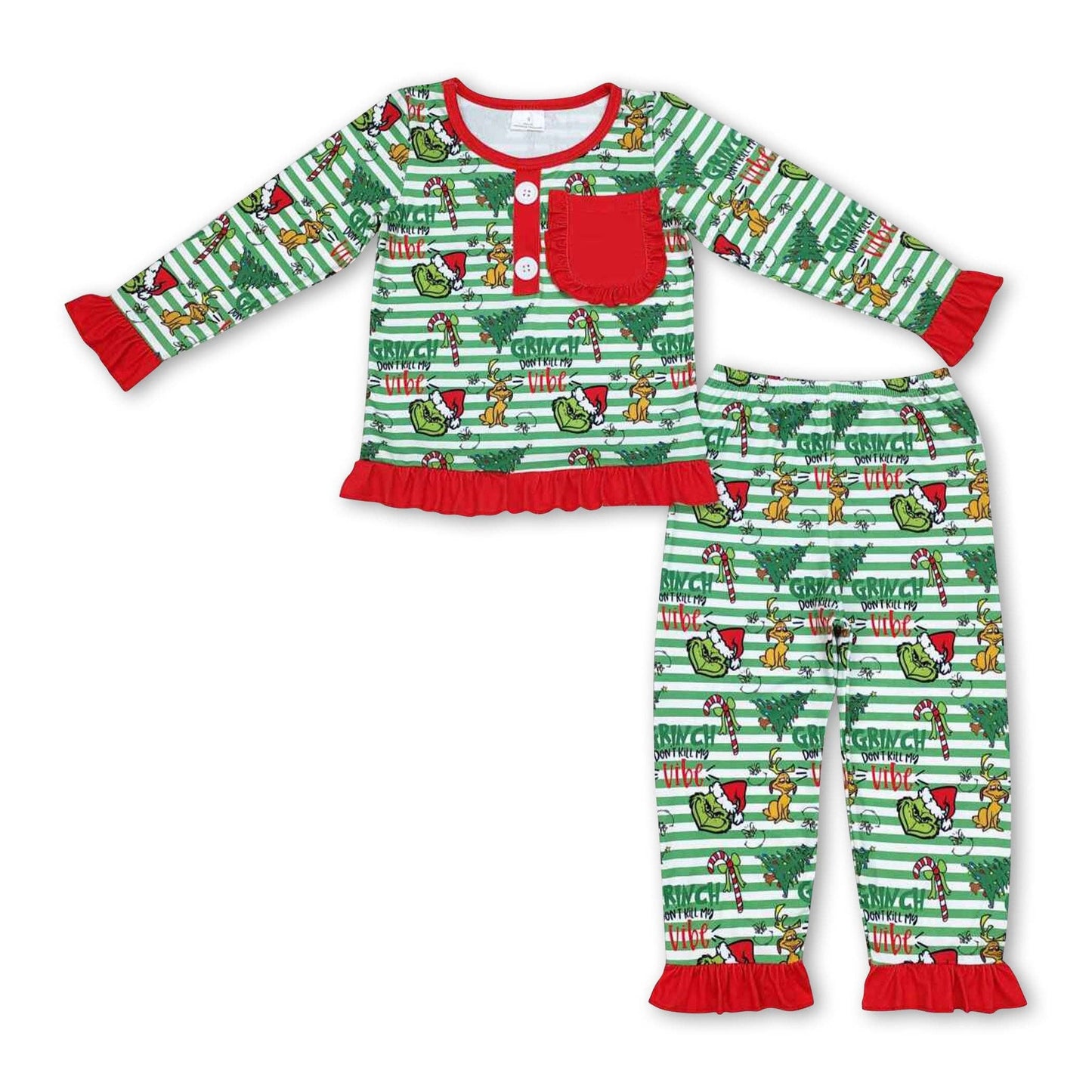 Ruffle Grinch Long Sleeve Pajamas