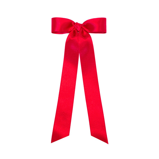 Red Satin Hair Bowtie with Knot Wrap and Streamer Tails