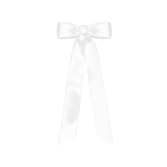 White Satin Hair Bowtie with Knot Wrap and Streamer Tails