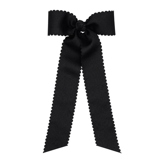 Black Hair Bowtie with Knot Scallop Streamer