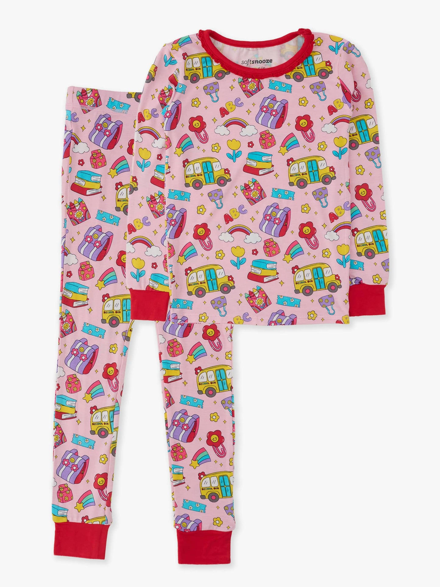 SoftSnooze™ Girls Bamboo Viscose Classroom Cutie Ruffle Long Sleeve Pajama Set
