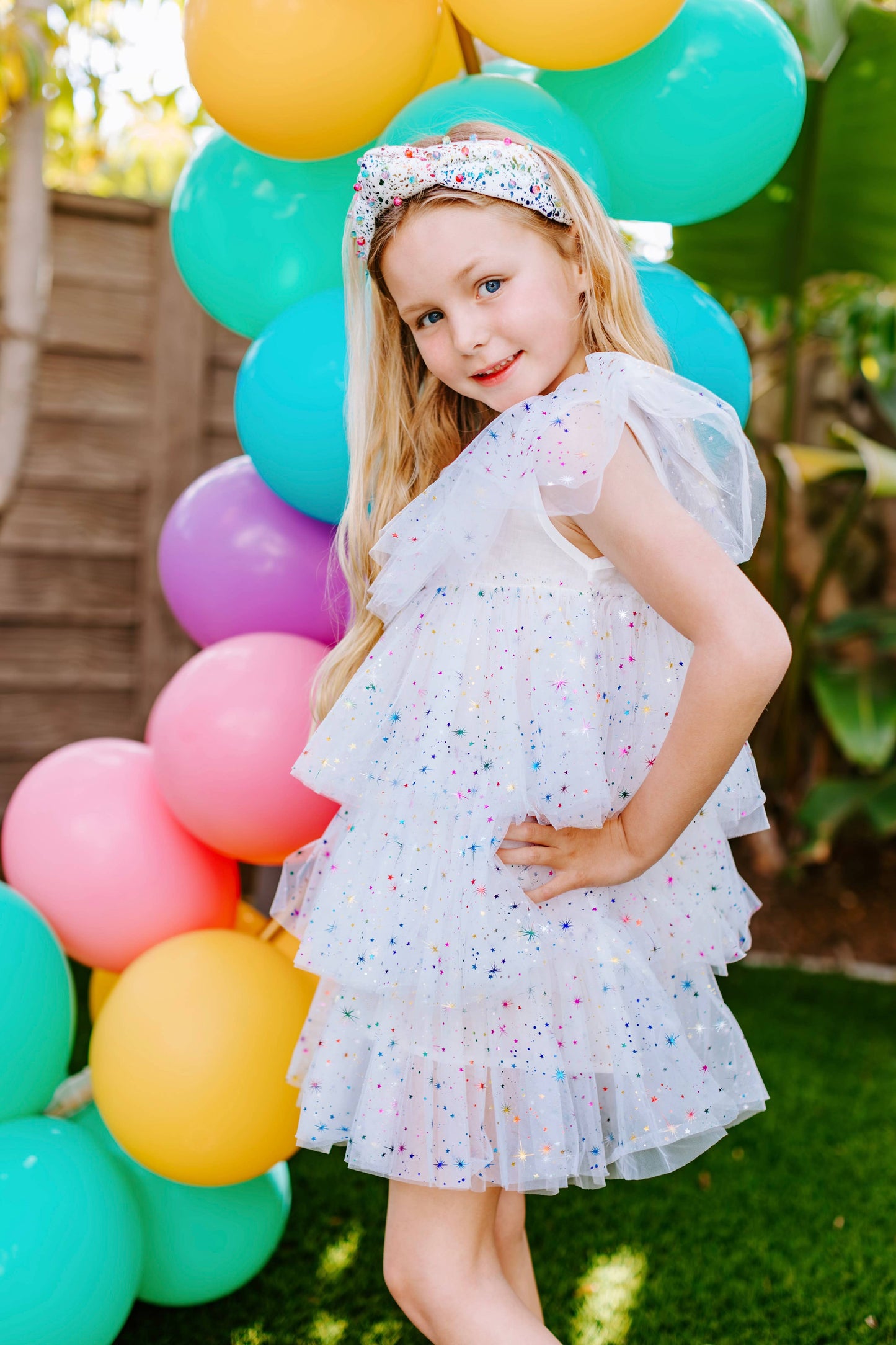 White Sparkler Foil Cake Dress | White Birthday Cake Dress