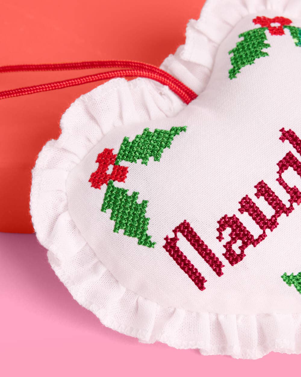 Naughty or Nice Christmas Ornament  Cross stitch 7x5" heart