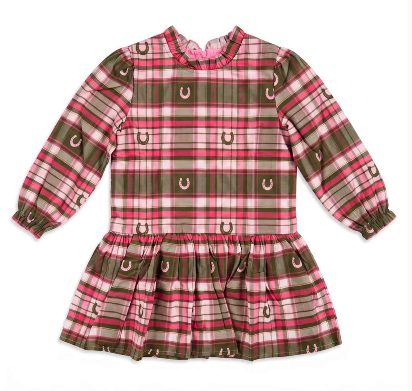 Hannah Dress- Pink Horseshoe Plaid