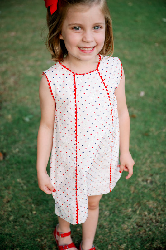 *PRE-ORDER* Amelia Aline Dress - Navy and Red Swiss Dot