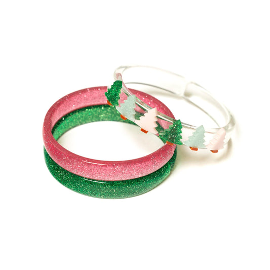 Multi Christmas Tree Glitter Bangle Set