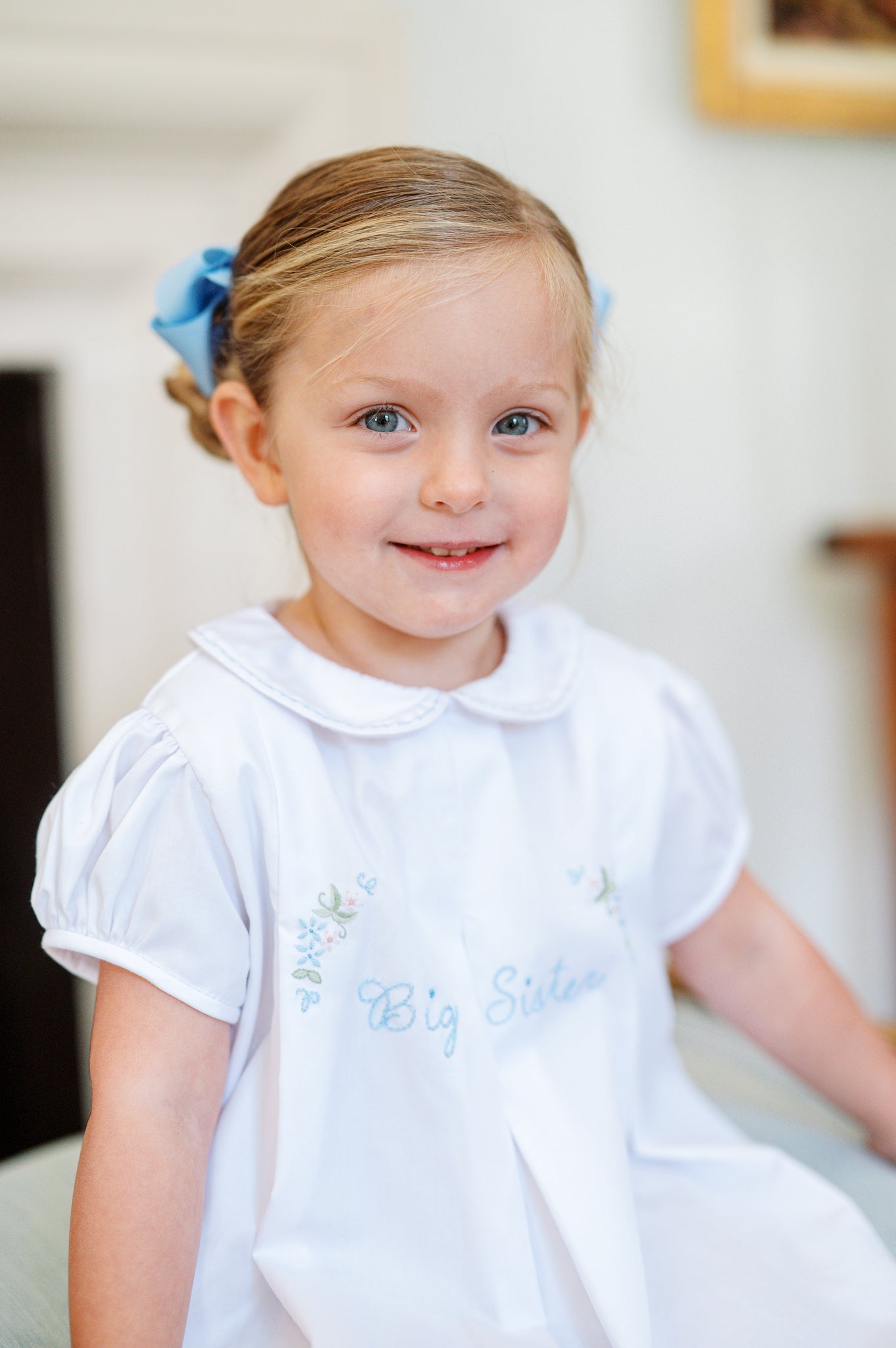 White with Blue Big Sister Dress