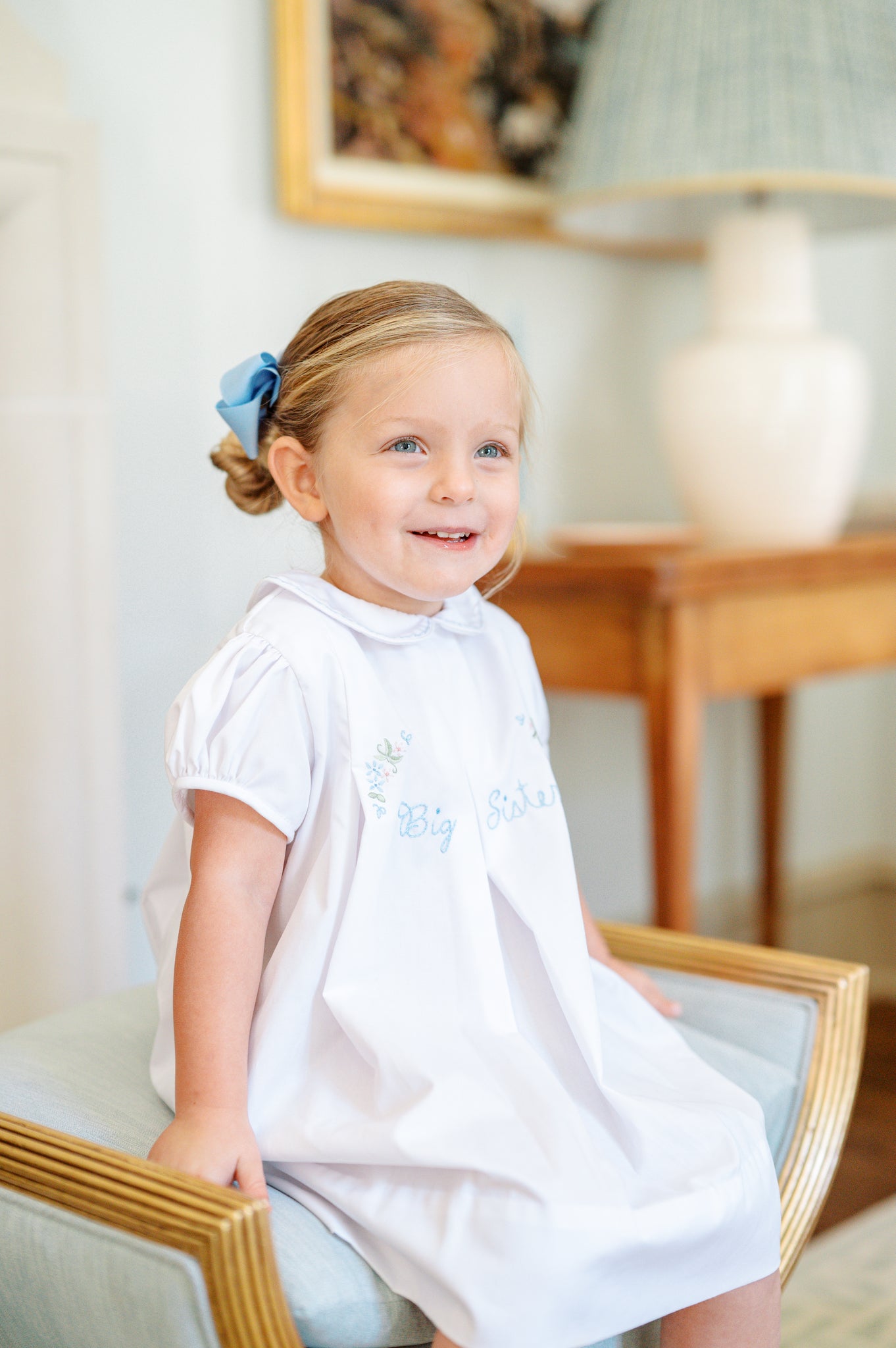 White with Blue Big Sister Dress